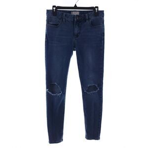 Free People Women's Destroyed Skinny Mid-Rise Jeans Josie Blue OB435426